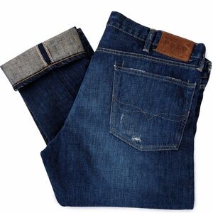 VTG Y2K Polo Ralph Lauren Varick Slim 625 Jean Selvedge Dark Blue Distress 40x32